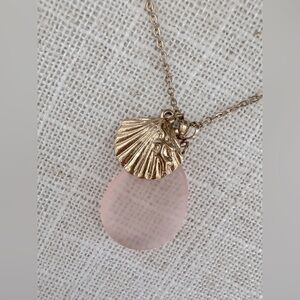 Seaglass Seashell Pendant Necklace Gold Chain Charm Nautical Coastal Beach